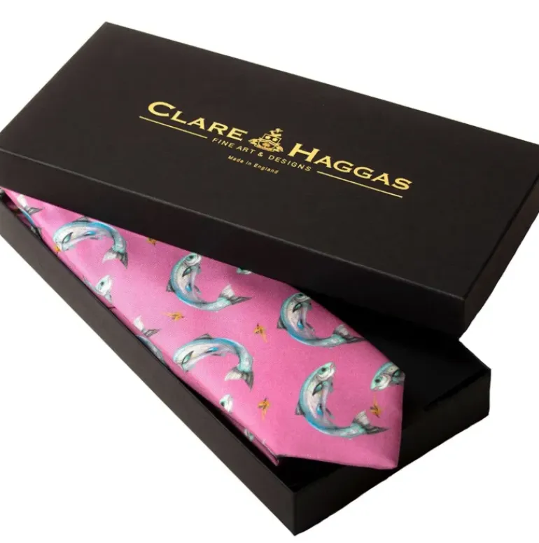 Clare Haggas Gents Tie Catch and Release Salmon Pink