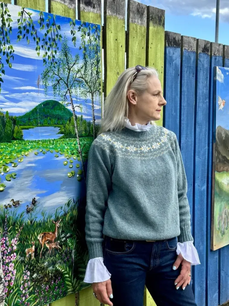 Harley of Scotland Women's Fair Isle Yoke Sweater