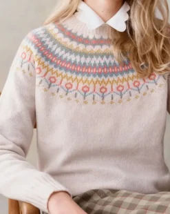 Harley of Scotland Women's Fair Isle Yoke Sweater
