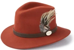 Hicks & Brown Suffolk Fedora Hat Fawn Feather (Guinea & Pheasant Feather)