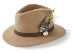 Hicks & Brown Suffolk Fedora Hat Fawn Feather (Guinea & Pheasant Feather)