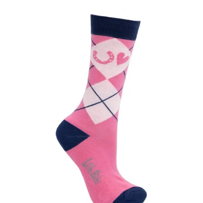 Hy Equestrian Pony Fantasy Bamboo Socks Little Rider - Pink/Navy